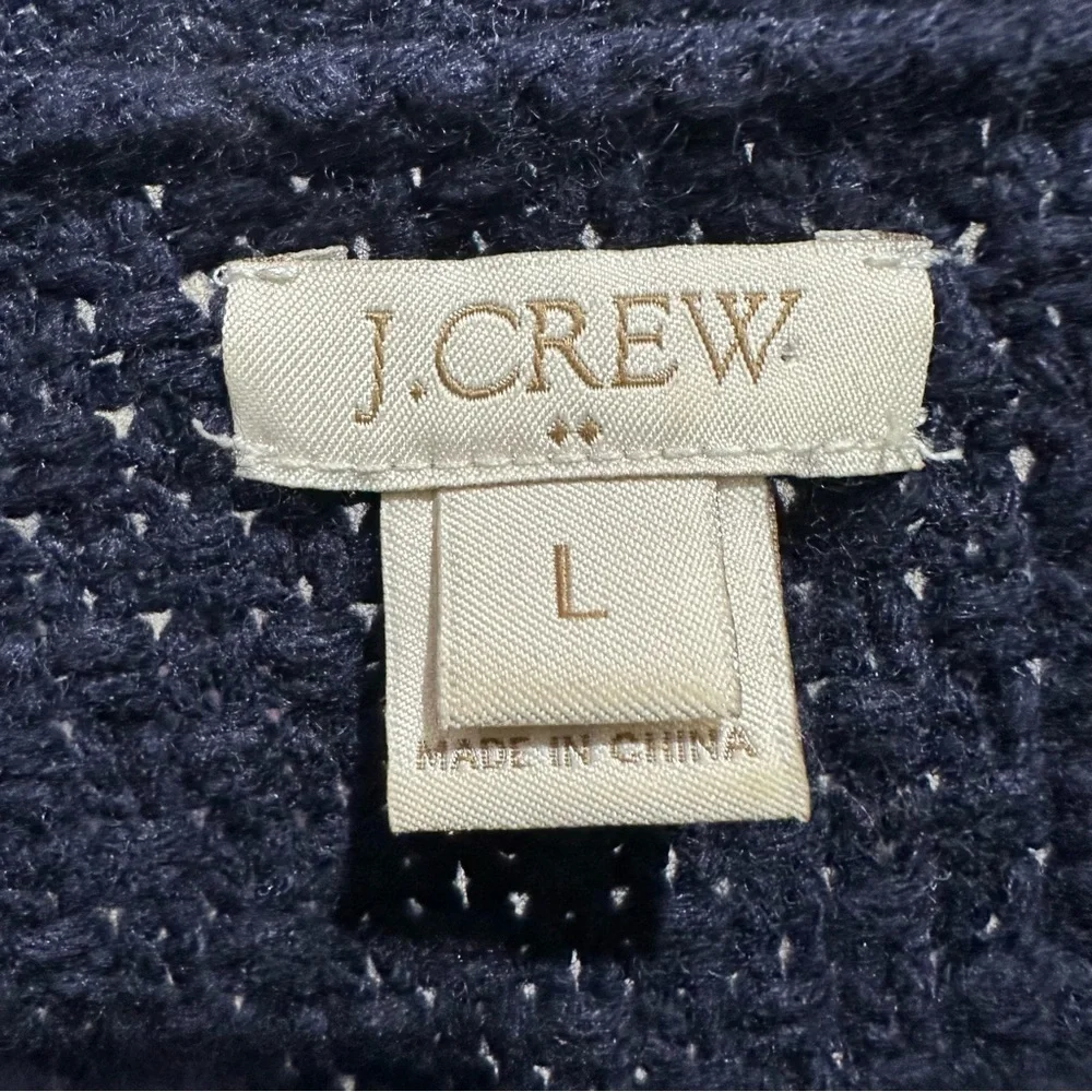 J. Crew Women’s L Navy Blue Beaded Wool Blend Cable Knit Sweater